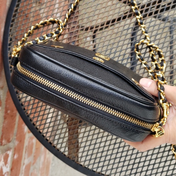 Vintage MCM Black Leather Gold Chain Mini Crossbody Bag Made in Germany Classic - Picture 11 of 17